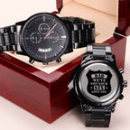 Men's Engraved Watch, We've Got Your Six, Charcoal Black, Gift Watch.