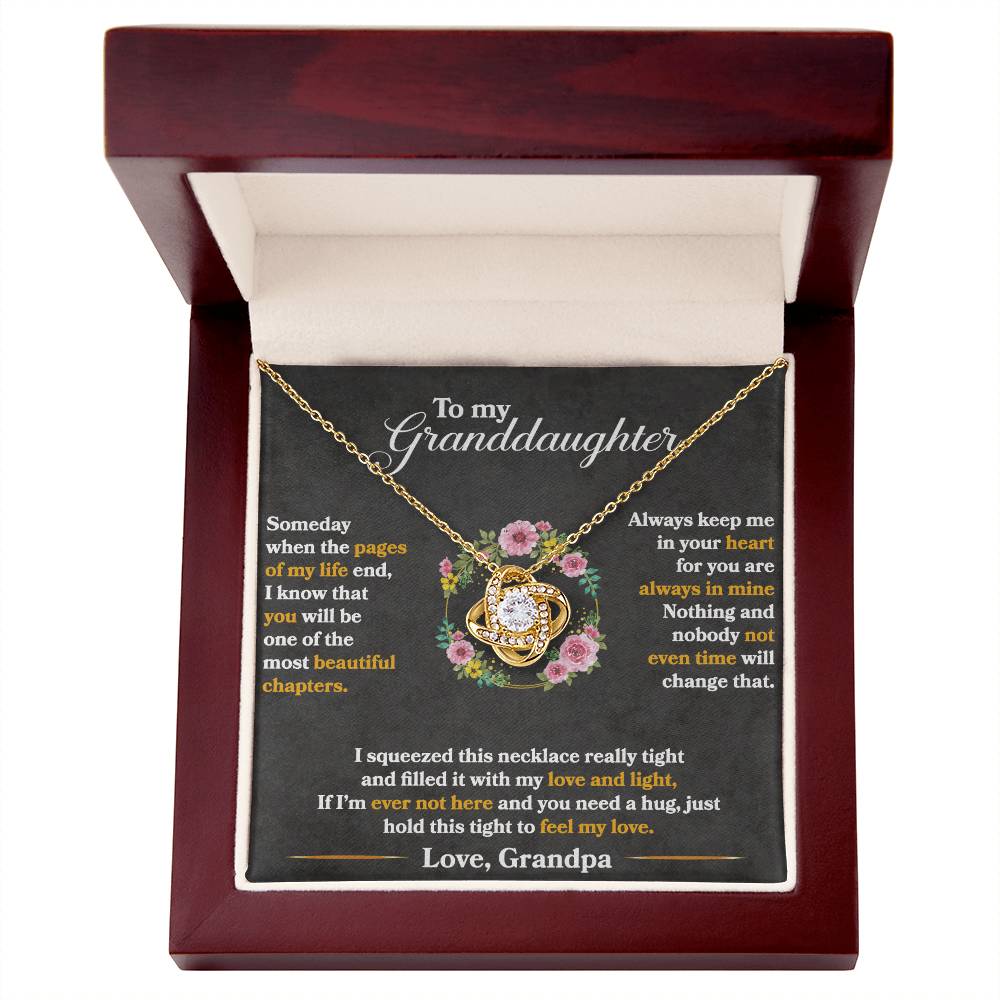 Granddaughter keepsake necklace in gold tone with heart pendant and floral accents, in red gift box