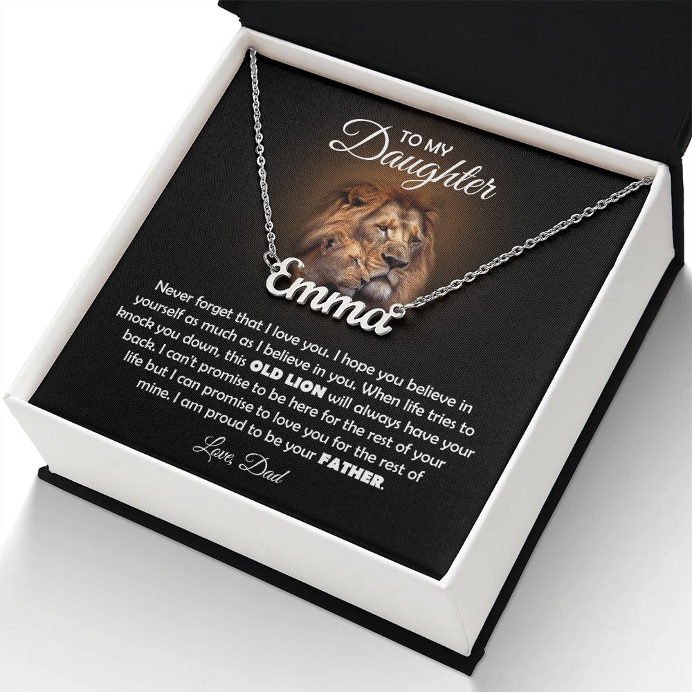 TO MY DAUGHTER OLD LION NAME NECKLACE GIFT SET.