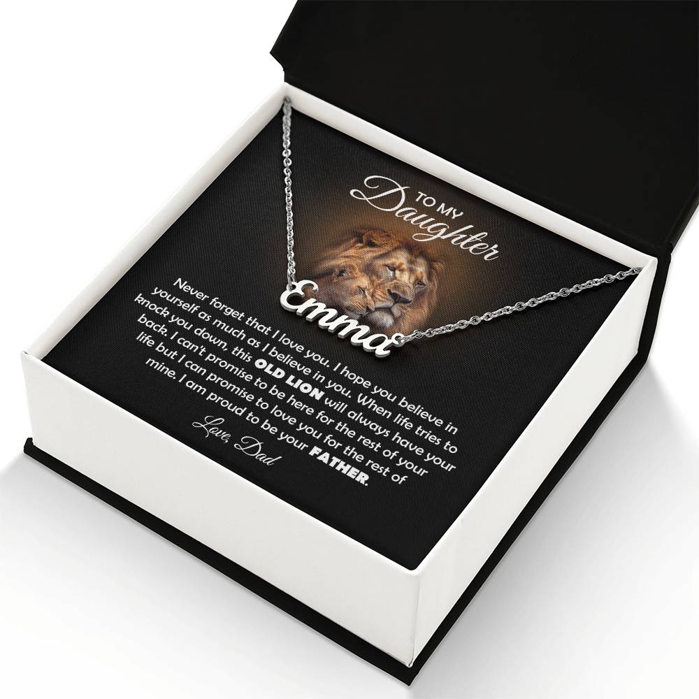 TO MY DAUGHTER OLD LION NAME NECKLACE GIFT SET.