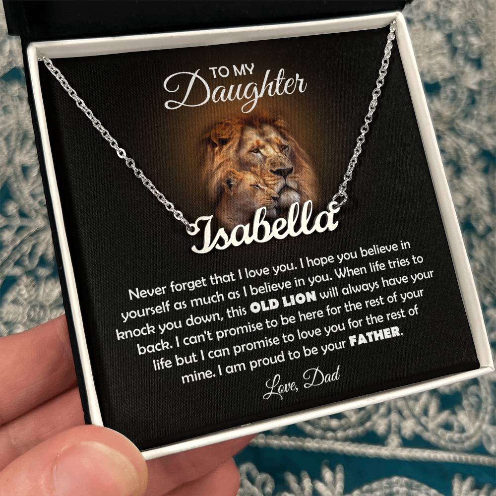 TO MY DAUGHTER OLD LION NAME NECKLACE GIFT SET.