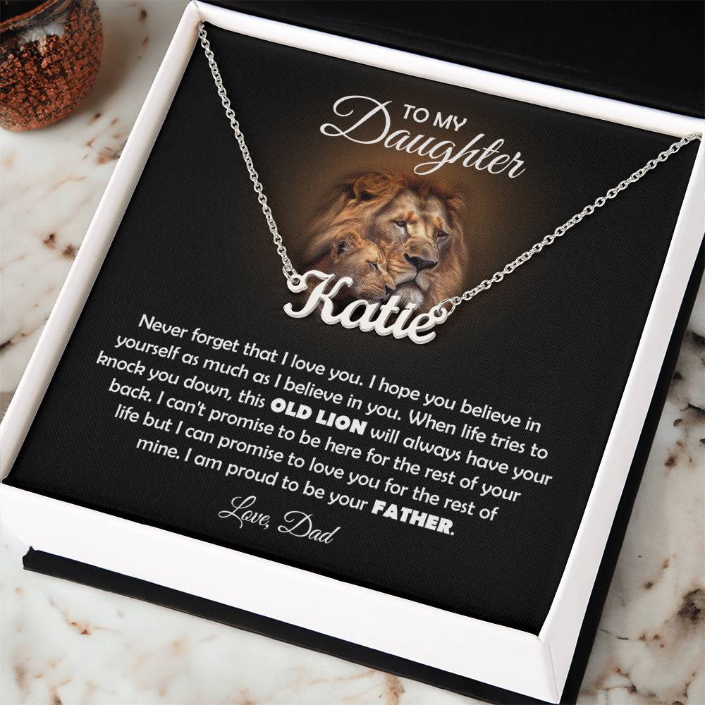 TO MY DAUGHTER OLD LION NAME NECKLACE GIFT SET.