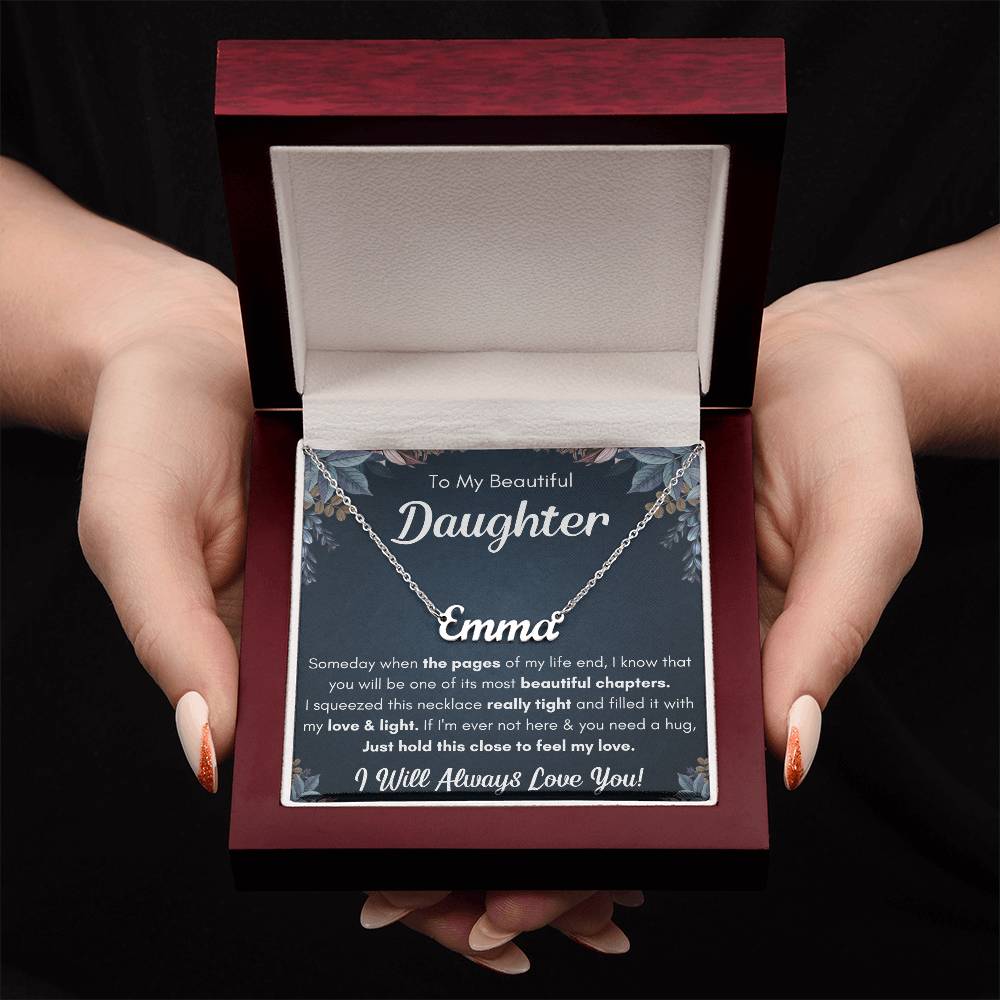 TO MY DAUGHTER CHAPTERS SQUEEZED NAME NECKLACE GIFT SET.