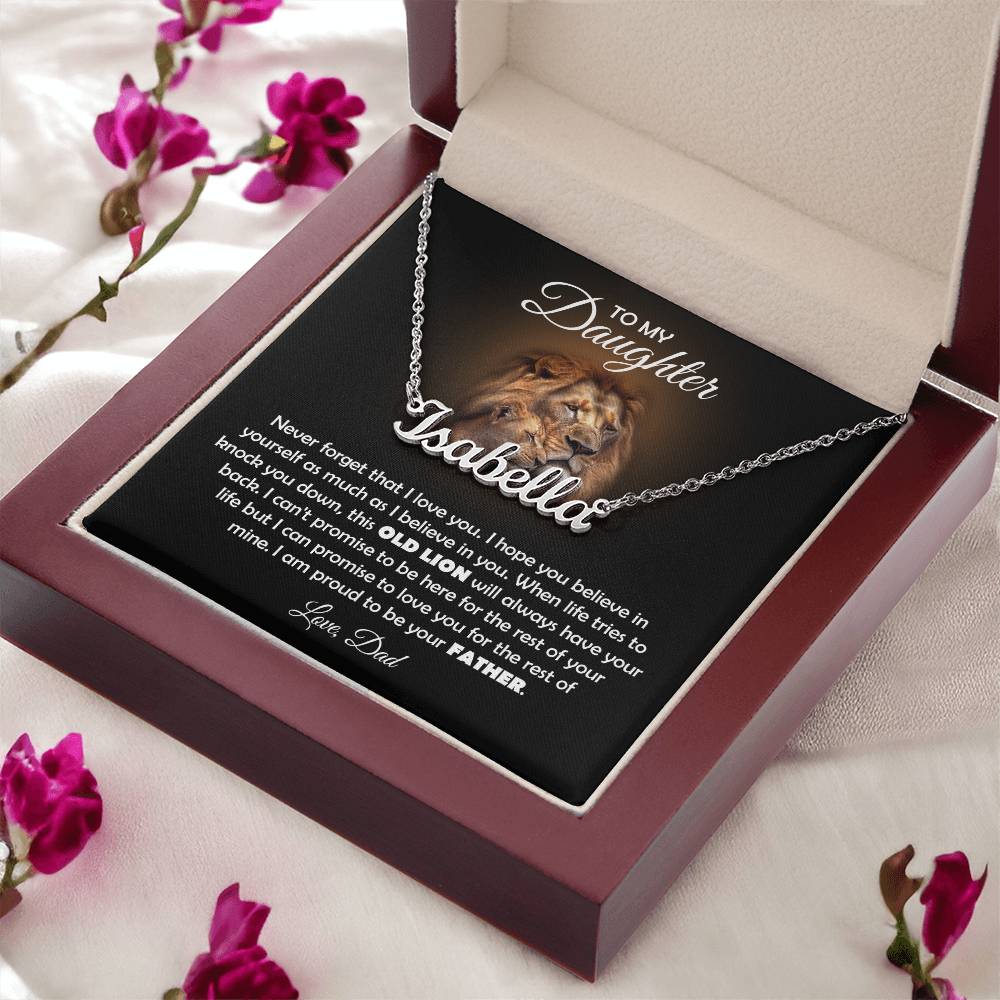 TO MY DAUGHTER OLD LION NAME NECKLACE GIFT SET.