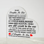 TO MY DAUGHTER IN LAW HONOR HEART ACRYLIC PLAQUE.