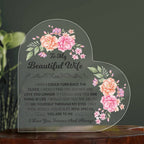 TO MY BEAUTIFUL WIFE ACRYLIC HEART PLAQUE.