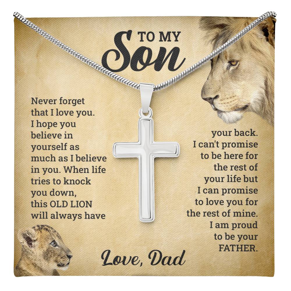 TO MY SON THIS OLD LION CROSS NECKLACE GIFT SET.