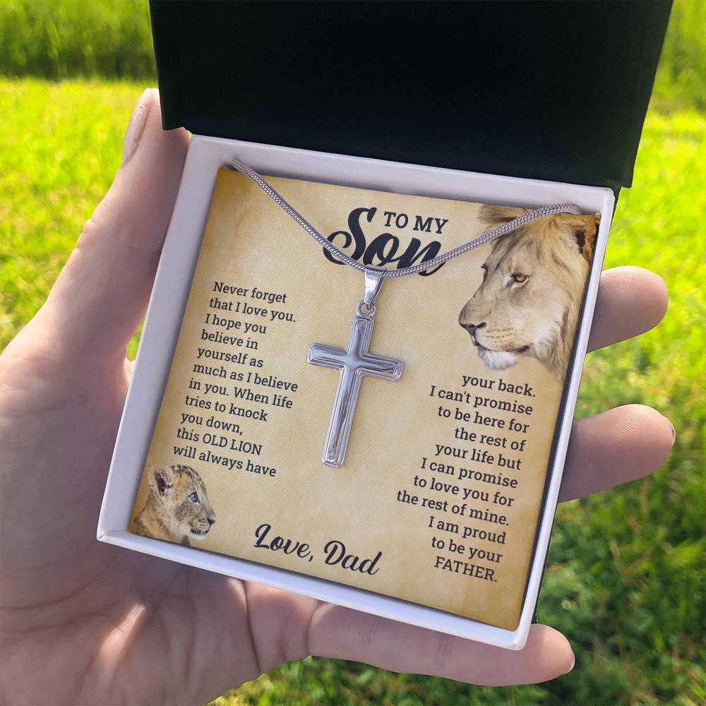 TO MY SON THIS OLD LION CROSS NECKLACE GIFT SET.