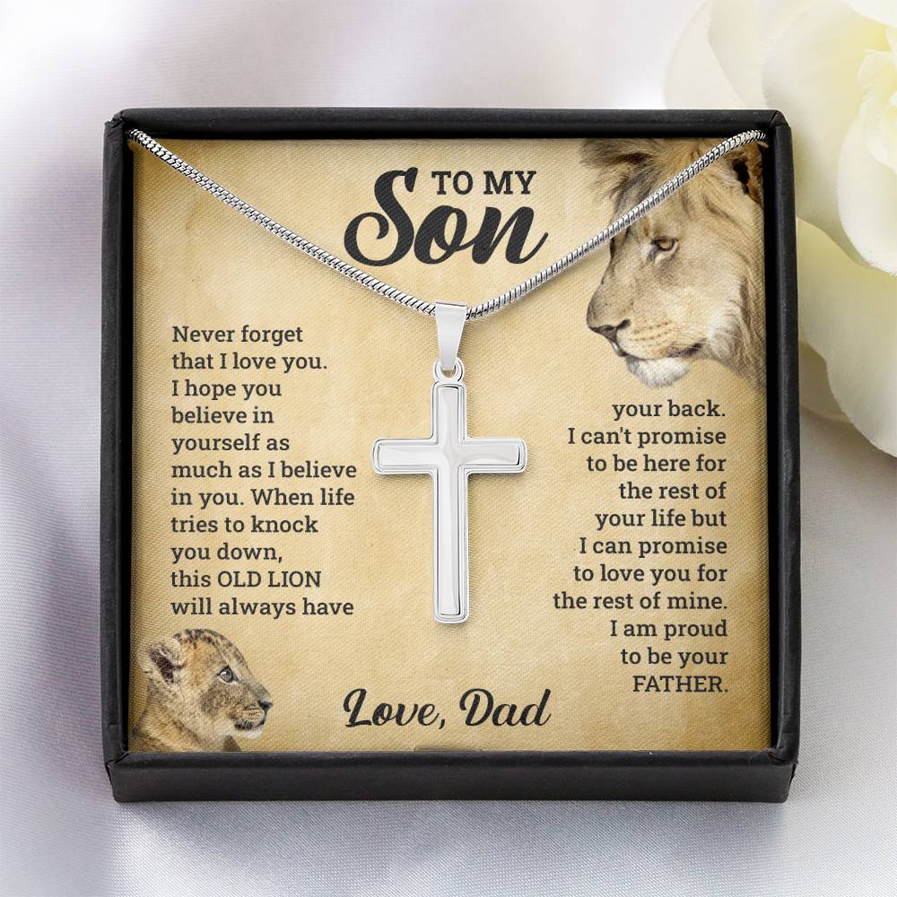 TO MY SON THIS OLD LION CROSS NECKLACE GIFT SET.