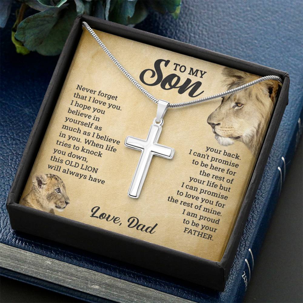 TO MY SON THIS OLD LION CROSS NECKLACE GIFT SET.