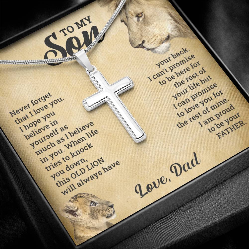 TO MY SON THIS OLD LION CROSS NECKLACE GIFT SET.