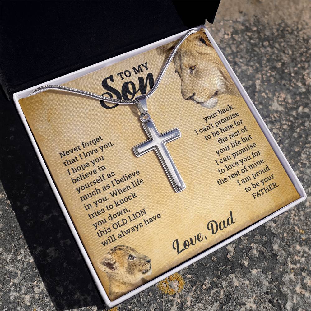 TO MY SON THIS OLD LION CROSS NECKLACE GIFT SET.
