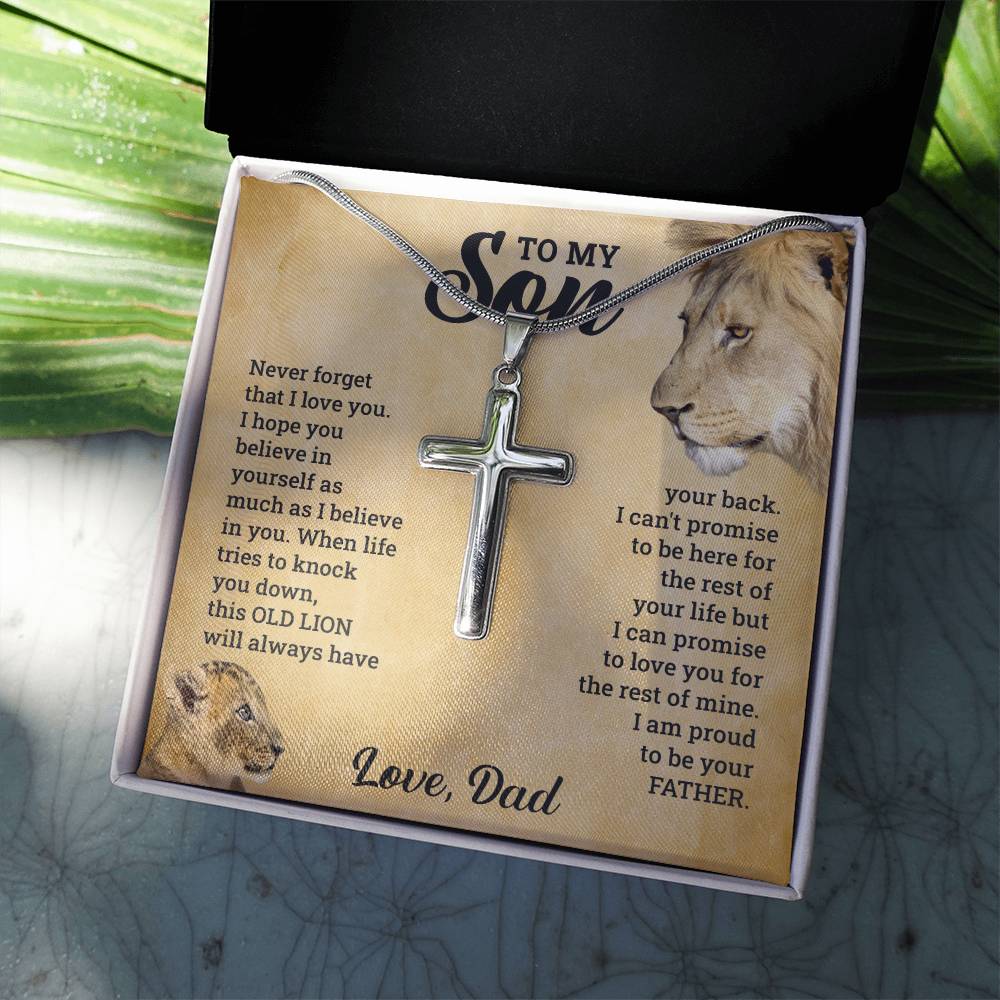 TO MY SON THIS OLD LION CROSS NECKLACE GIFT SET.