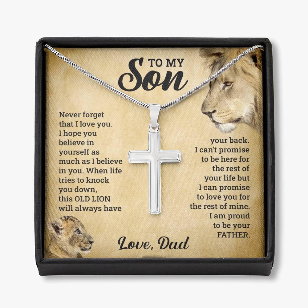 TO MY SON THIS OLD LION CROSS NECKLACE GIFT SET.