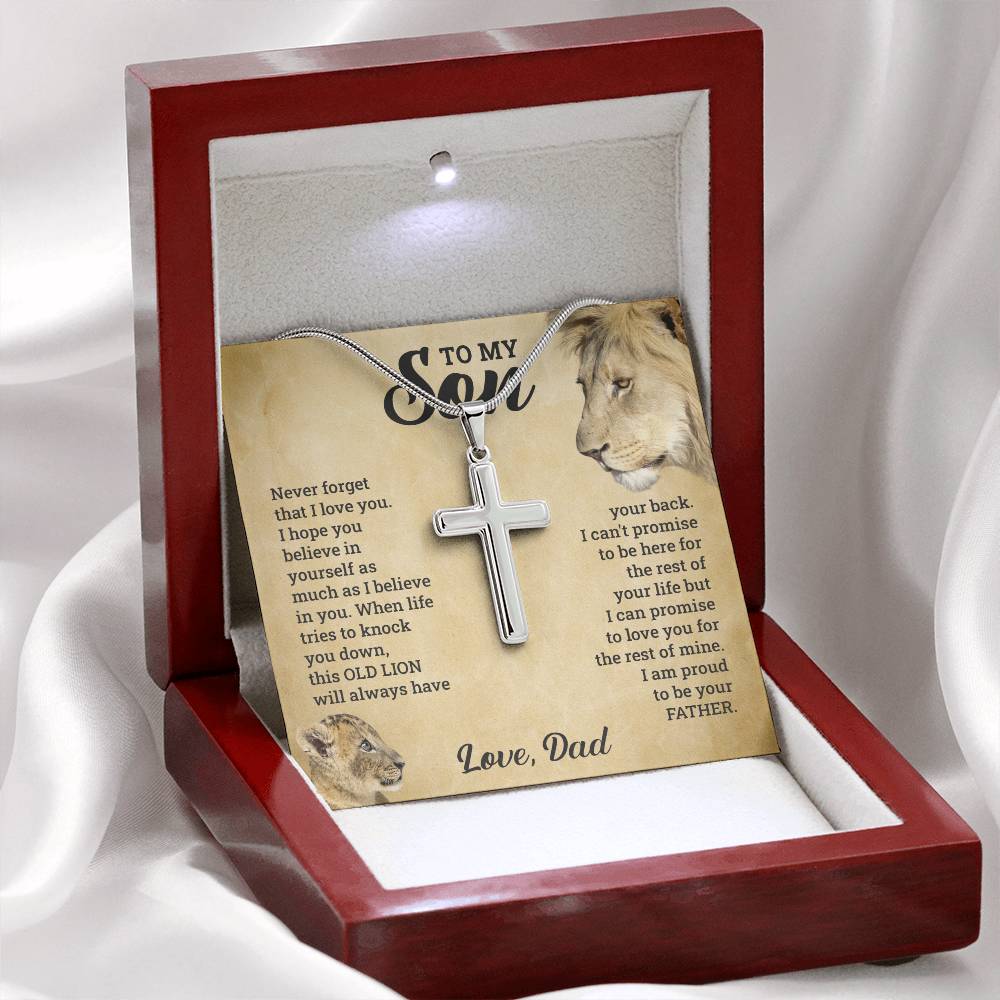 TO MY SON THIS OLD LION CROSS NECKLACE GIFT SET.