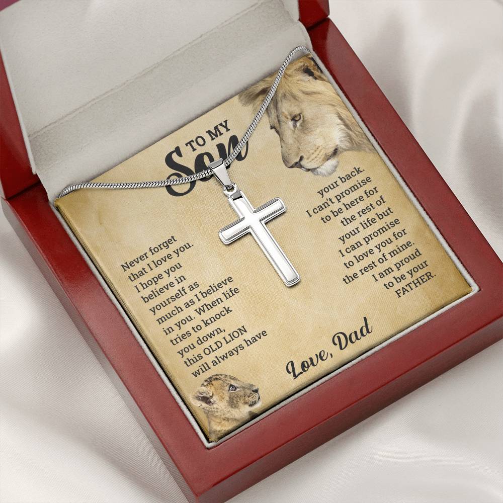 TO MY SON THIS OLD LION CROSS NECKLACE GIFT SET.