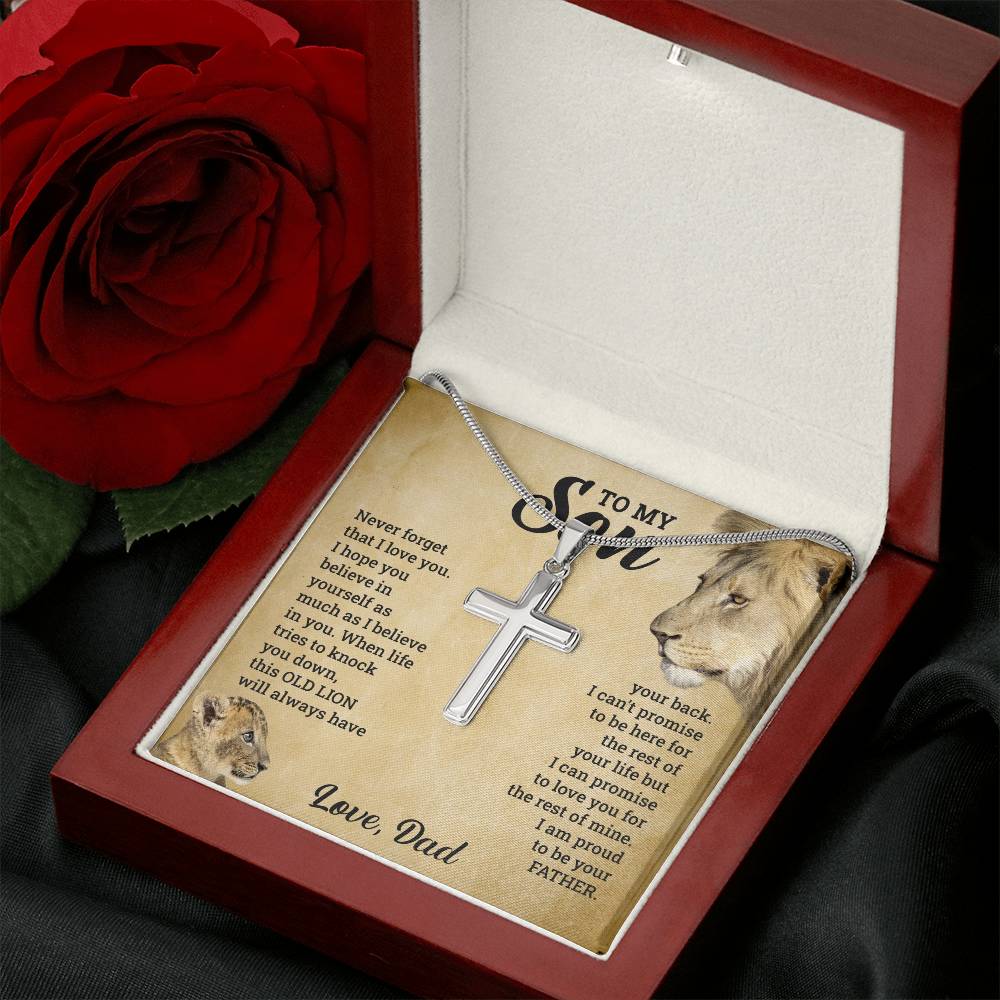 TO MY SON THIS OLD LION CROSS NECKLACE GIFT SET.