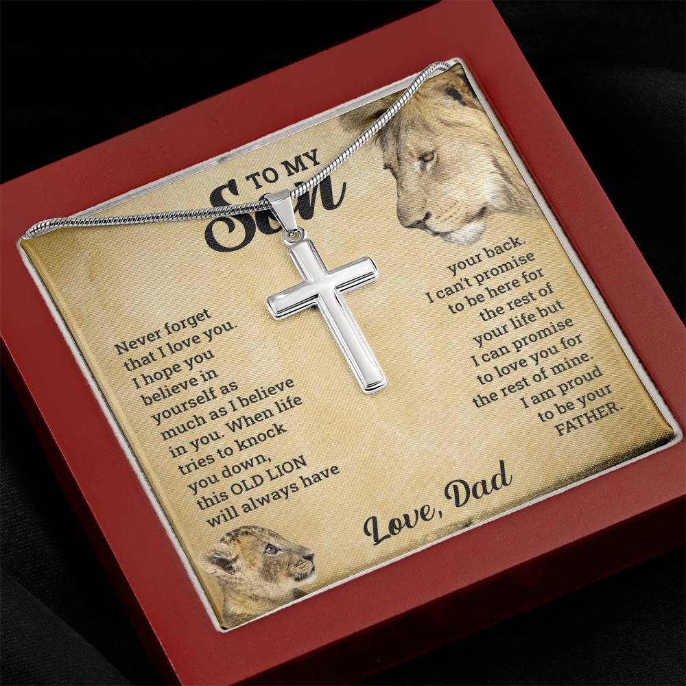TO MY SON THIS OLD LION CROSS NECKLACE GIFT SET.