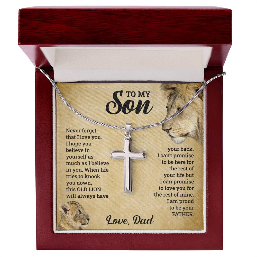 TO MY SON THIS OLD LION CROSS NECKLACE GIFT SET.
